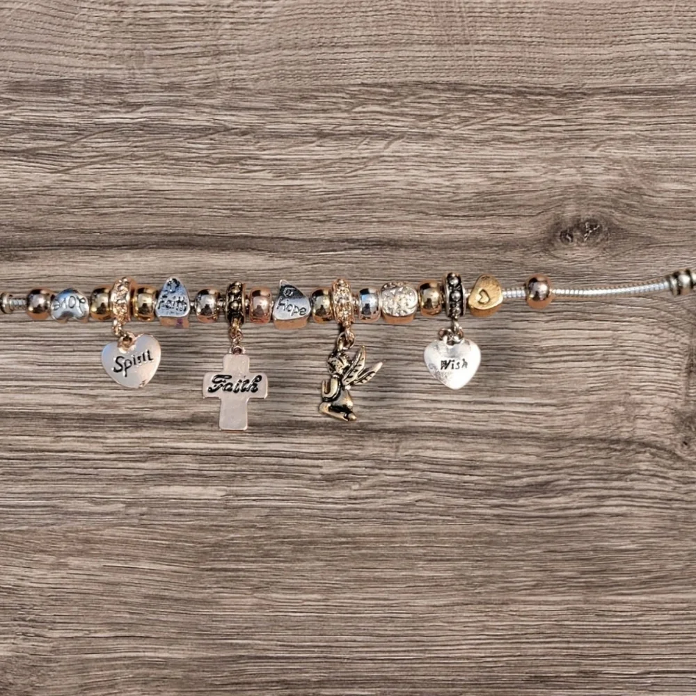Vintage Style Faith Charm Bracelet, Gold Tone, Mid-weight, Approx. 8